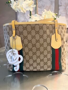 Gucci GG Jolie Tote Sherry Green-Red Web Stripe